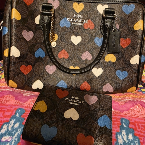 Coach Handbags - Coach Black Multicolor Heart Satchel